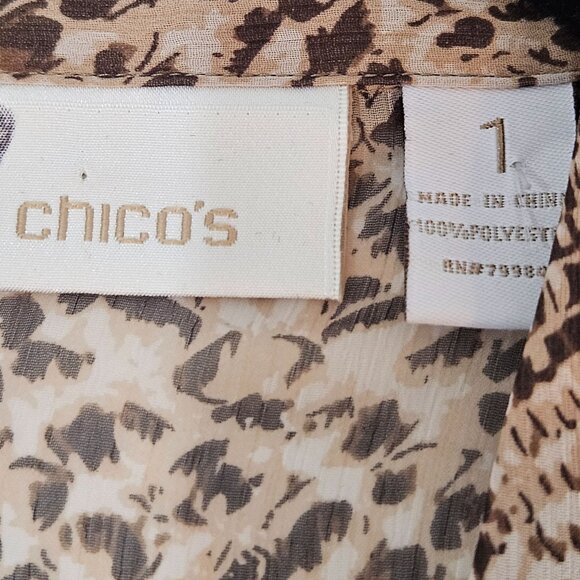 Chico's Shirt Size 1 Medium Snakeskin Animal Print Fringe Front Button Down - Picture 10 of 10